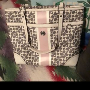 Coach signature stripe  tote & makeup bag